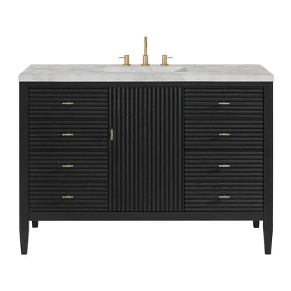 Myrrin 48" Single Vanity, Carbon Oak w/ 3 CM Victorian Silver Silestone Top w/FreePower Wireless Charger