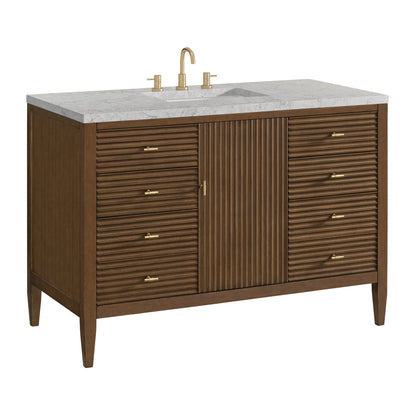 Myrrin 48" Single Vanity, Mid Century Walnut w/ 3 CM Eternal Jasmine Pearl Silestone Top, view 10
