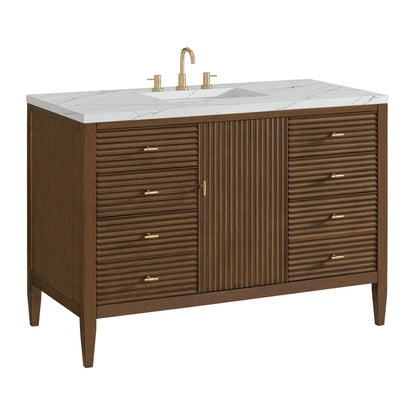 Myrrin 48" Single Vanity, Mid Century Walnut w/ 3 CM Ethereal Noctis Silestone Top, view 10