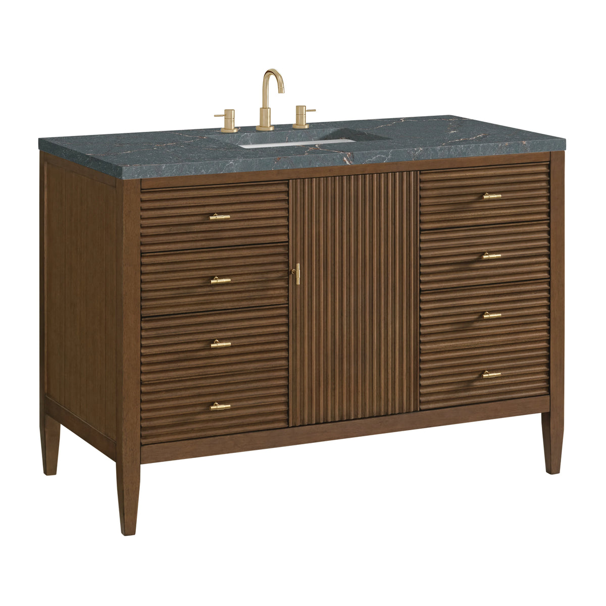 Myrrin 48" Single Vanity, Mid Century Walnut w/ 3 CM Parisien Bleu Silestone Top, view 10