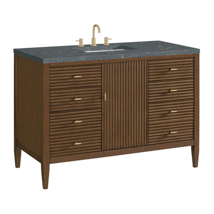 Myrrin 48" Single Vanity, Mid Century Walnut w/ 3 CM Parisien Bleu Silestone Top, view 10