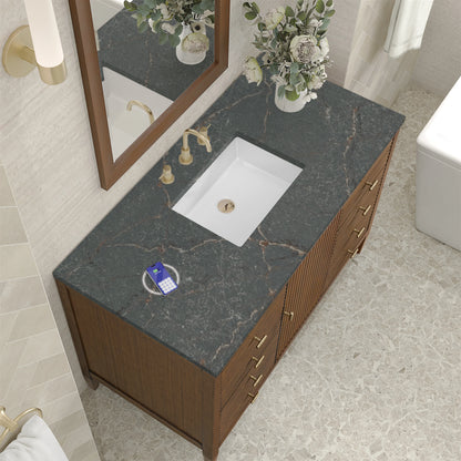 Myrrin 48" Single Vanity, Mid Century Walnut w/ 3 CM Parisien Bleu Silestone Top w/FreePower Wireless Charger, view 10