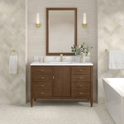 Myrrin 48" Vanity, Mid Century Walnut w/ Single Hole 3 CM White Zeus Silestone Top & Backsplash, view 3