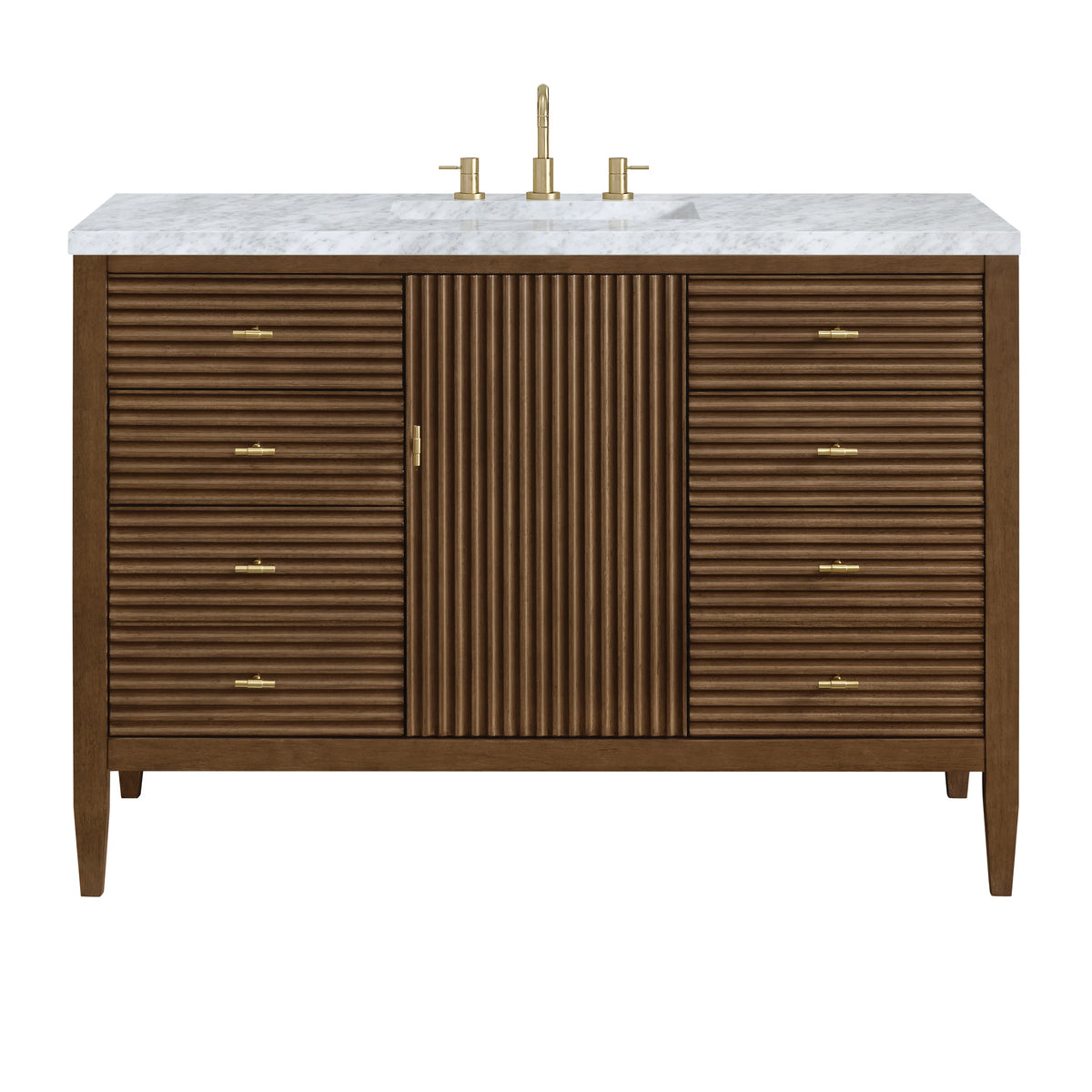 Myrrin 48" Single Vanity, Mid Century Walnut w/ 3 CM Carrara White Marble Top