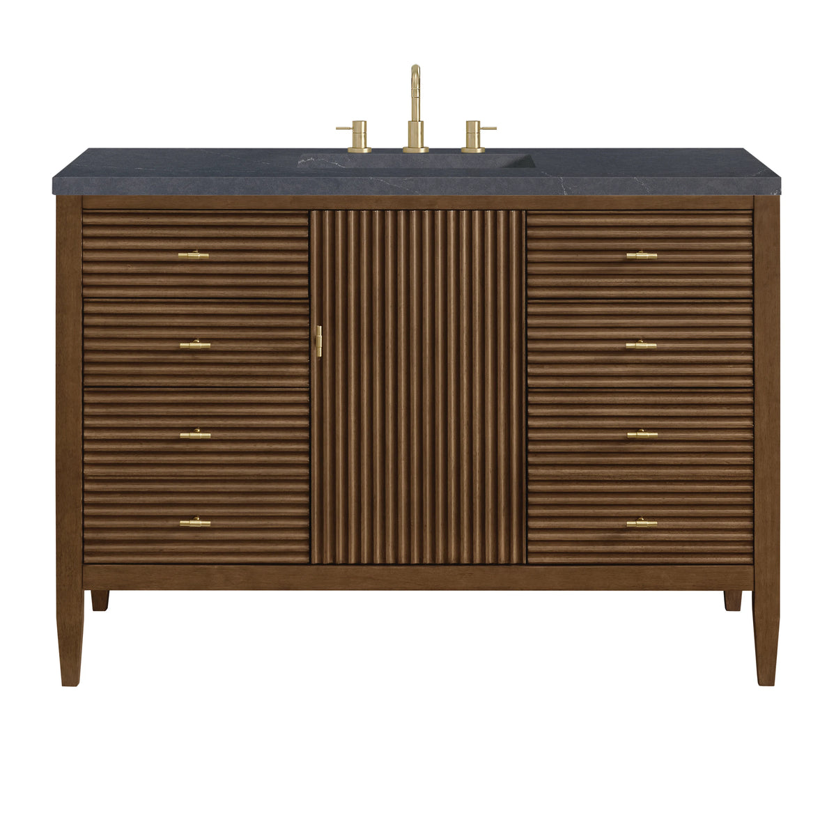 Myrrin 48" Single Vanity, Mid Century Walnut w/ 3 CM Charcoal Soapstone Silestone Top