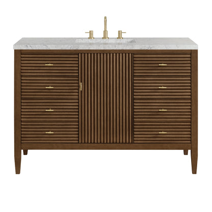 Myrrin 48" Single Vanity, Mid Century Walnut w/ 3 CM Eternal Jasmine Pearl Silestone Top
