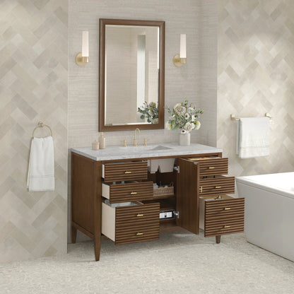 Myrrin 48" Single Vanity, Mid Century Walnut w/ 3 CM Eternal Jasmine Pearl Silestone Top, view 5
