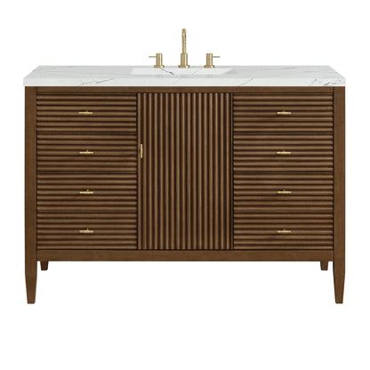 Myrrin 48" Single Vanity, Mid Century Walnut w/ 3 CM Ethereal Noctis Silestone Top