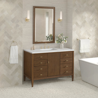 Myrrin 48" Single Vanity, Mid Century Walnut w/ 3 CM Ethereal Noctis Silestone Top, view 4