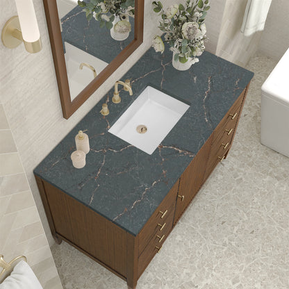 Myrrin 48" Single Vanity, Mid Century Walnut w/ 3 CM Parisien Bleu Silestone Top, view 7