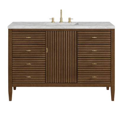 Myrrin 48" Single Vanity, Mid Century Walnut w/ 3 CM Victorian Silver Silestone Top