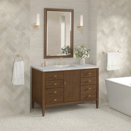 Myrrin 48" Single Vanity, Mid Century Walnut w/ 3 CM Victorian Silver Silestone Top, view 4