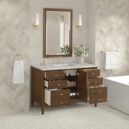 Myrrin 48" Single Vanity, Mid Century Walnut w/ 3 CM Victorian Silver Silestone Top, view 5