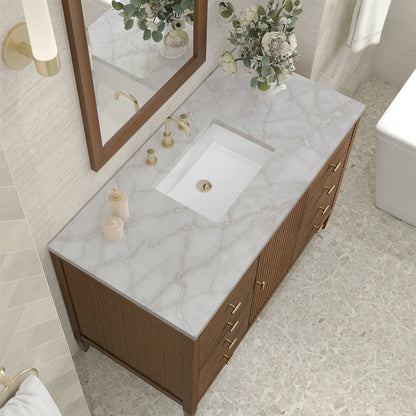 Myrrin 48" Single Vanity, Mid Century Walnut w/ 3 CM Victorian Silver Silestone Top, view 7