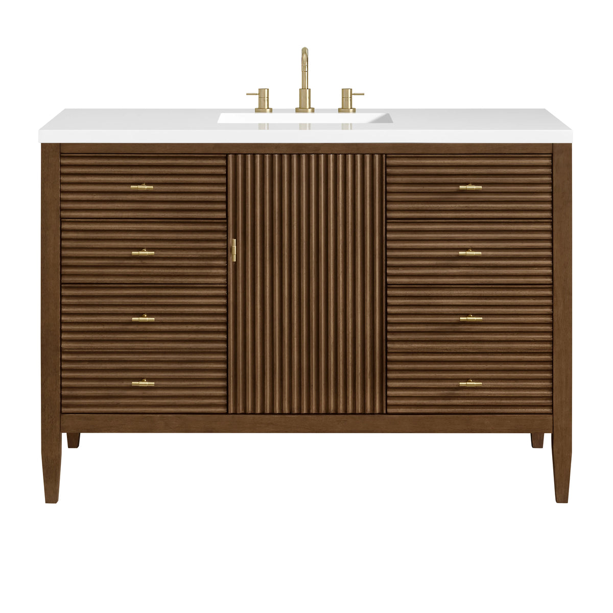 Myrrin 48" Single Vanity, Mid Century Walnut w/ 3 CM White Zeus Silestone Top