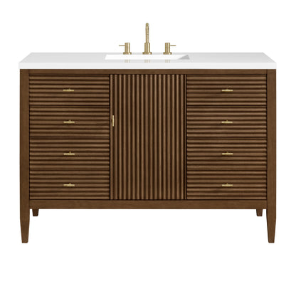 Myrrin 48" Single Vanity, Mid Century Walnut w/ 3 CM White Zeus Silestone Top