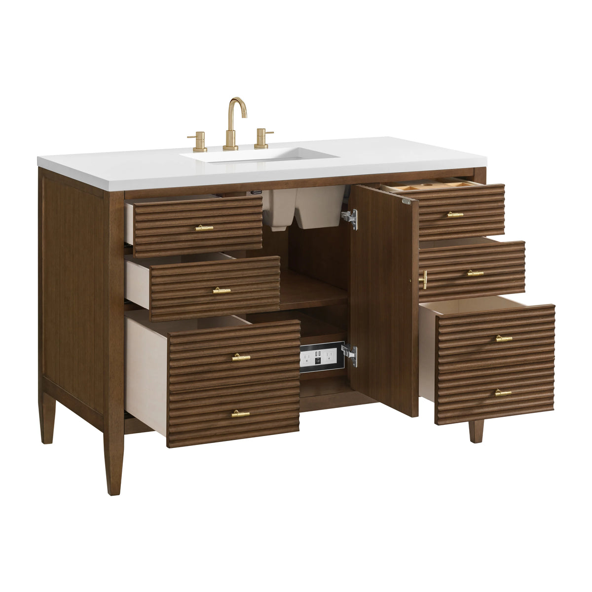 Myrrin 48" Single Vanity, Mid Century Walnut w/ 3 CM White Zeus Silestone Top, view 10