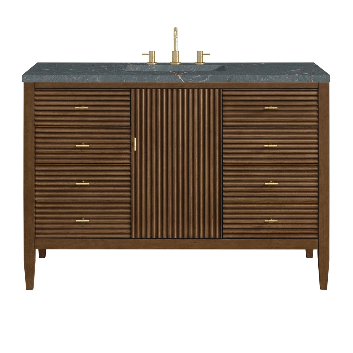 Myrrin 48" Single Vanity, Mid Century Walnut w/ 3 CM Parisien Bleu Silestone Top w/FreePower Wireless Charger