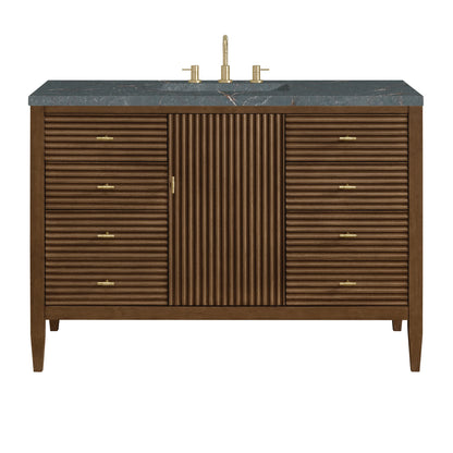 Myrrin 48" Single Vanity, Mid Century Walnut w/ 3 CM Parisien Bleu Silestone Top w/FreePower Wireless Charger