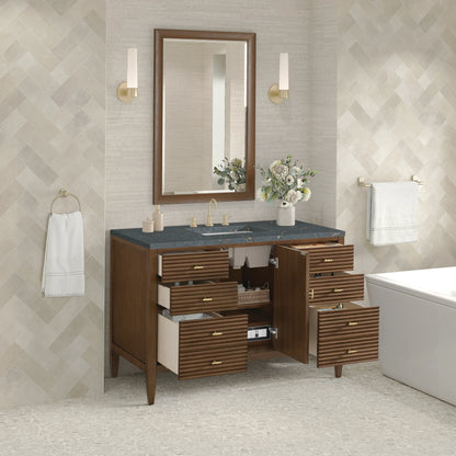 Myrrin 48" Single Vanity, Mid Century Walnut w/ 3 CM Parisien Bleu Silestone Top w/FreePower Wireless Charger, view 8