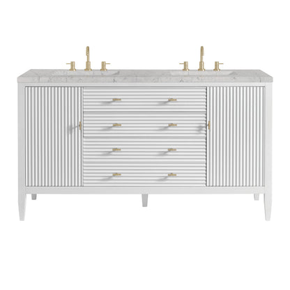 Myrrin 60" Double Vanity, Bright White w/ 3 CM Eternal Jasmine Pearl Silestone Top