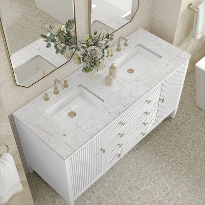 Myrrin 60" Double Vanity, Bright White w/ 3 CM Eternal Jasmine Pearl Silestone Top, view 6