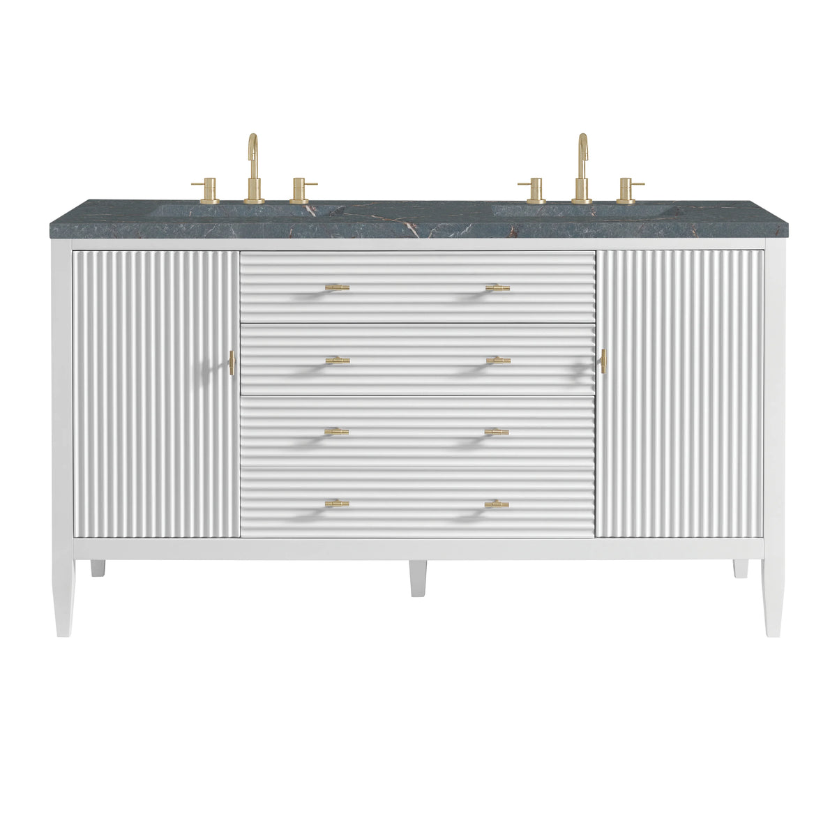 Myrrin 60" Double Vanity, Bright White w/ 3 CM Parisien Bleu Silestone Top