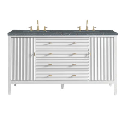Myrrin 60" Double Vanity, Bright White w/ 3 CM Parisien Bleu Silestone Top