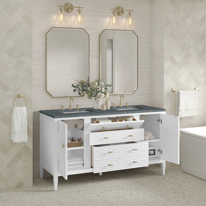 Myrrin 60" Double Vanity, Bright White w/ 3 CM Parisien Bleu Silestone Top, view 5