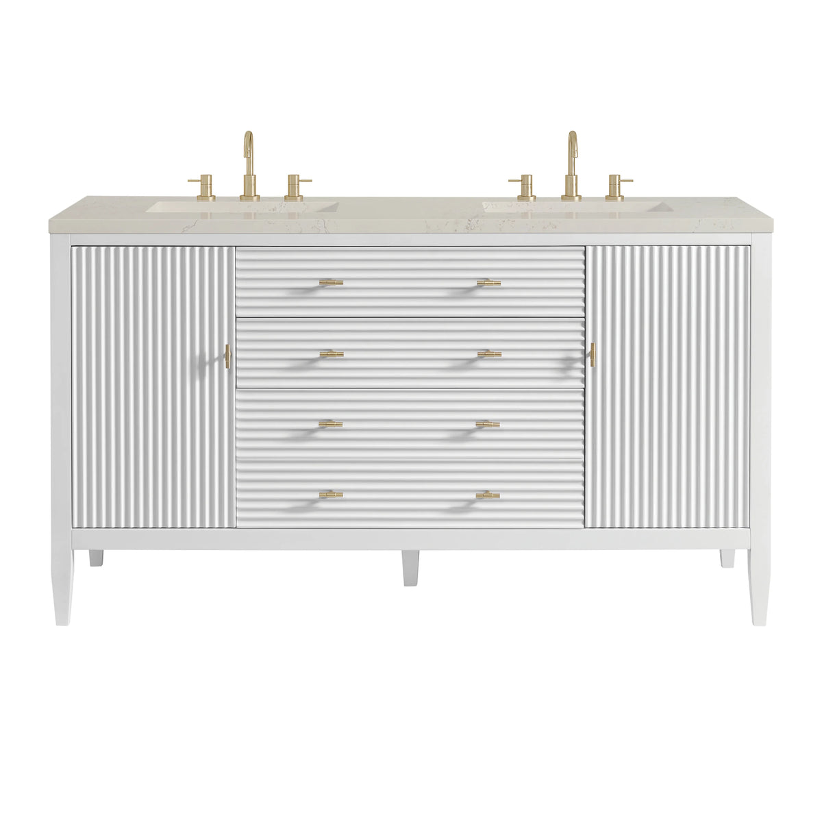 Myrrin 60" Double Vanity, Bright White, w/ 3 CM Siberian Silestone Top