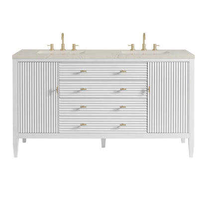 Myrrin 60" Double Vanity, Bright White, w/ 3 CM Siberian Silestone Top