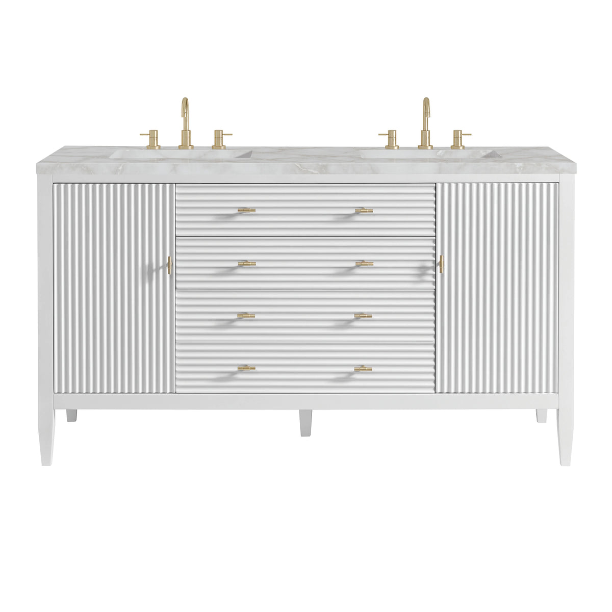 Myrrin 60" Double Vanity, Bright White w/ 3 CM Victorian Silver Silestone Top