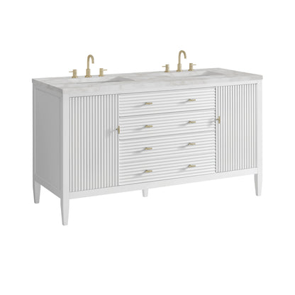 Myrrin 60" Double Vanity, Bright White w/ 3 CM Victorian Silver Silestone Top, view 10