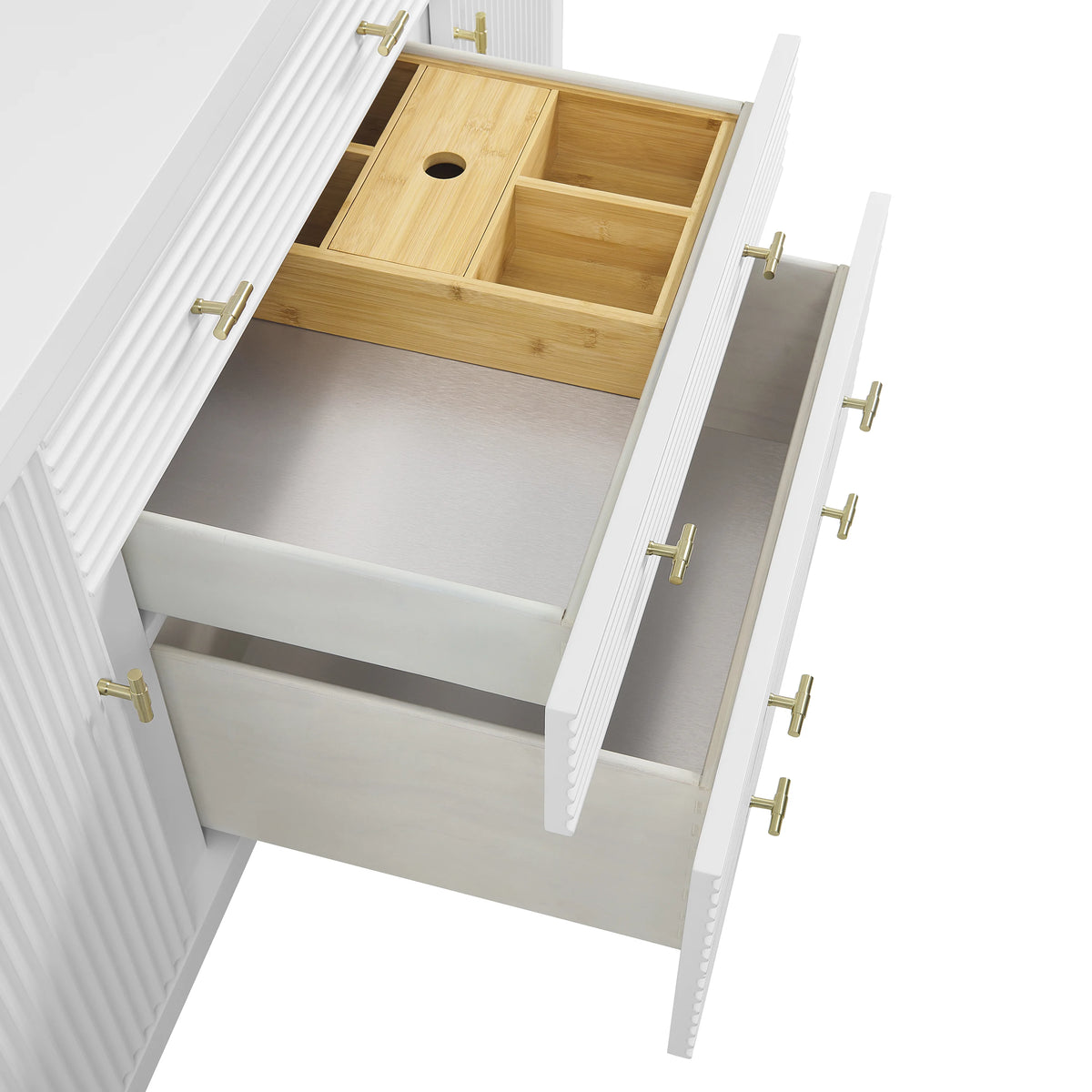 Myrrin 60" Double Vanity, Bright White w/ 3 CM Victorian Silver Silestone Top, view 12