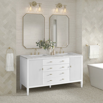 Myrrin 60" Double Vanity, Bright White w/ 3 CM Victorian Silver Silestone Top, view 4