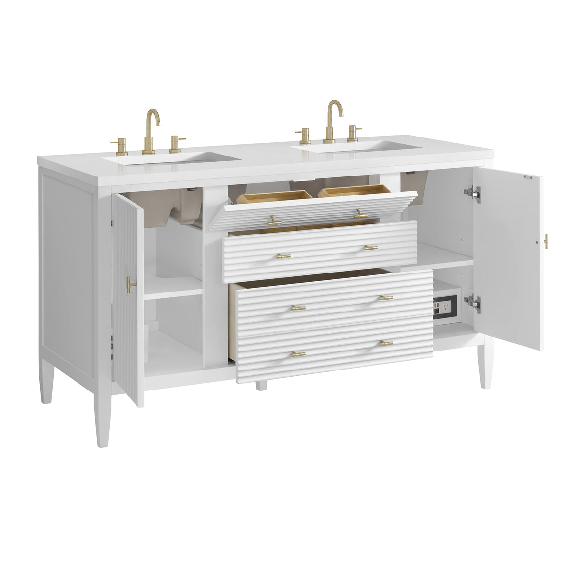 Myrrin 60" Double Vanity, Bright White w/ 3 CM White Zeus Silestone Top, view 10