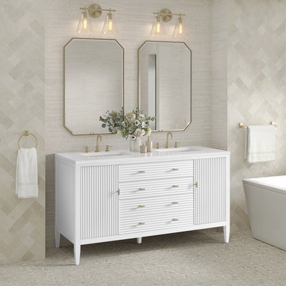 Myrrin 60" Double Vanity, Bright White w/ 3 CM White Zeus Silestone Top, view 4