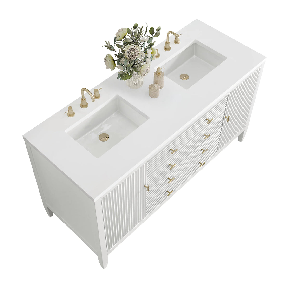 Myrrin 60" Double Vanity, Bright White w/ 3 CM White Zeus Silestone Top, view 8