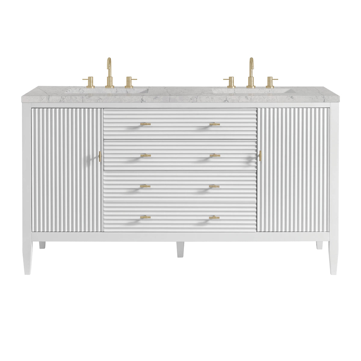 Myrrin 60" Double Vanity, Bright White w/ 3 CM Eternal Jasmine Pearl Silestone Top w/FreePower Wireless Charger