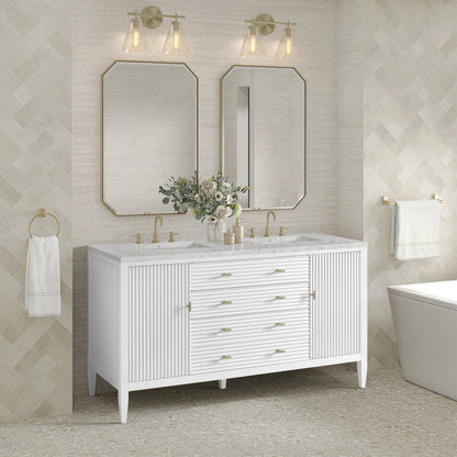 Myrrin 60" Double Vanity, Bright White w/ 3 CM Eternal Jasmine Pearl Silestone Top w/FreePower Wireless Charger, view 7