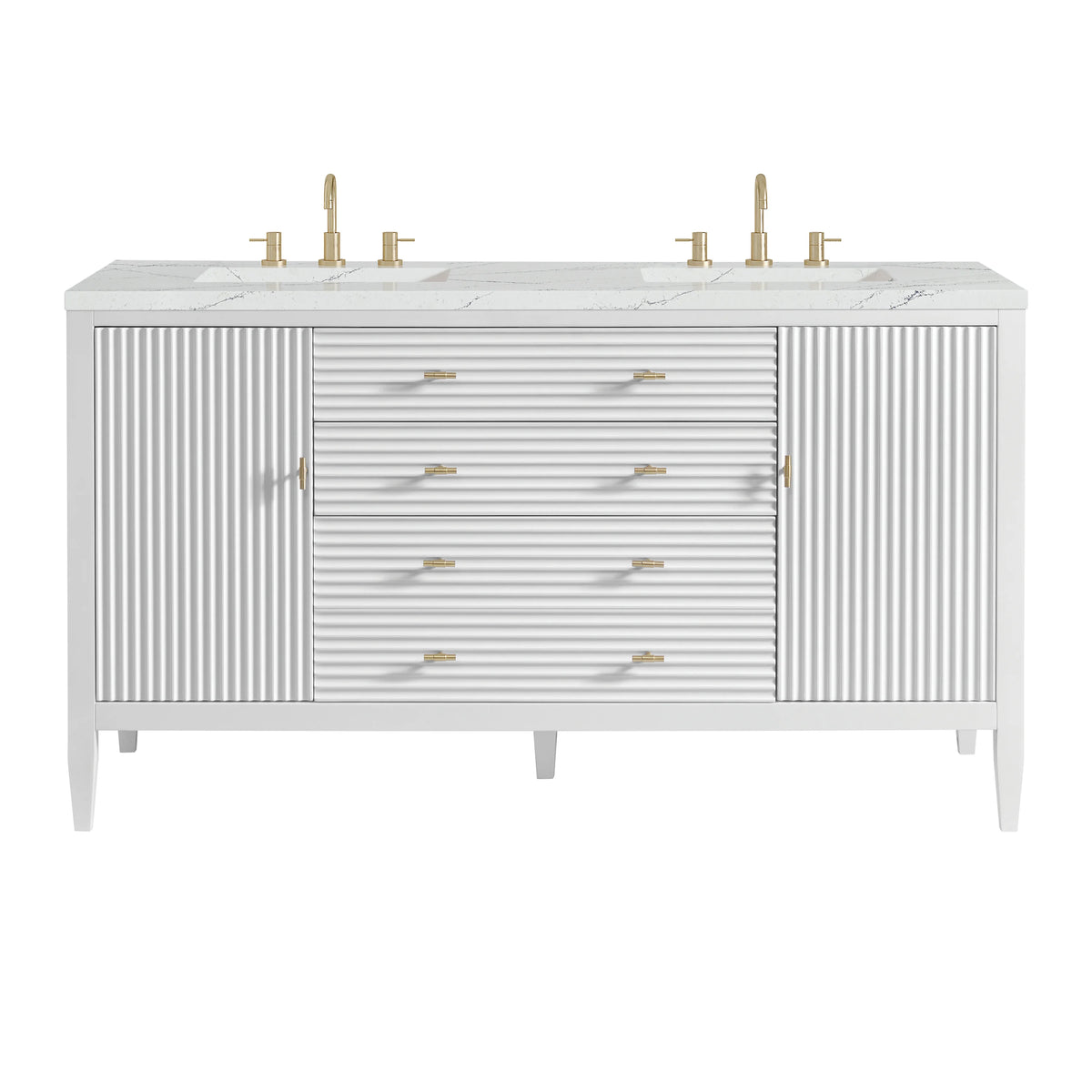 Myrrin 60" Double Vanity, Bright White w/ 3 CM Ethereal Noctis Silestone Top w/FreePower Wireless Charger