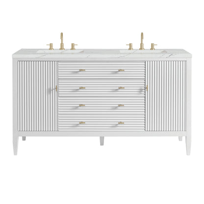 Myrrin 60" Double Vanity, Bright White w/ 3 CM Ethereal Noctis Silestone Top w/FreePower Wireless Charger