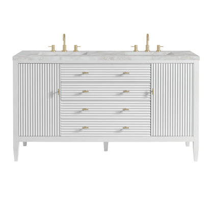 Myrrin 60" Double Vanity, Bright White w/ 3 CM Victorian Silver Silestone Top w/FreePower Wireless Charger
