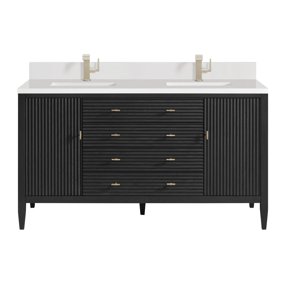 Myrrin 60" Double Vanity, Carbon Oak w/ Single Hole 3 CM White Zeus Silestone Top & Backsplash