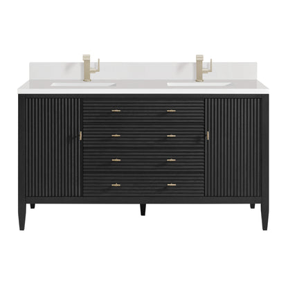 Myrrin 60" Double Vanity, Carbon Oak w/ Single Hole 3 CM White Zeus Silestone Top & Backsplash