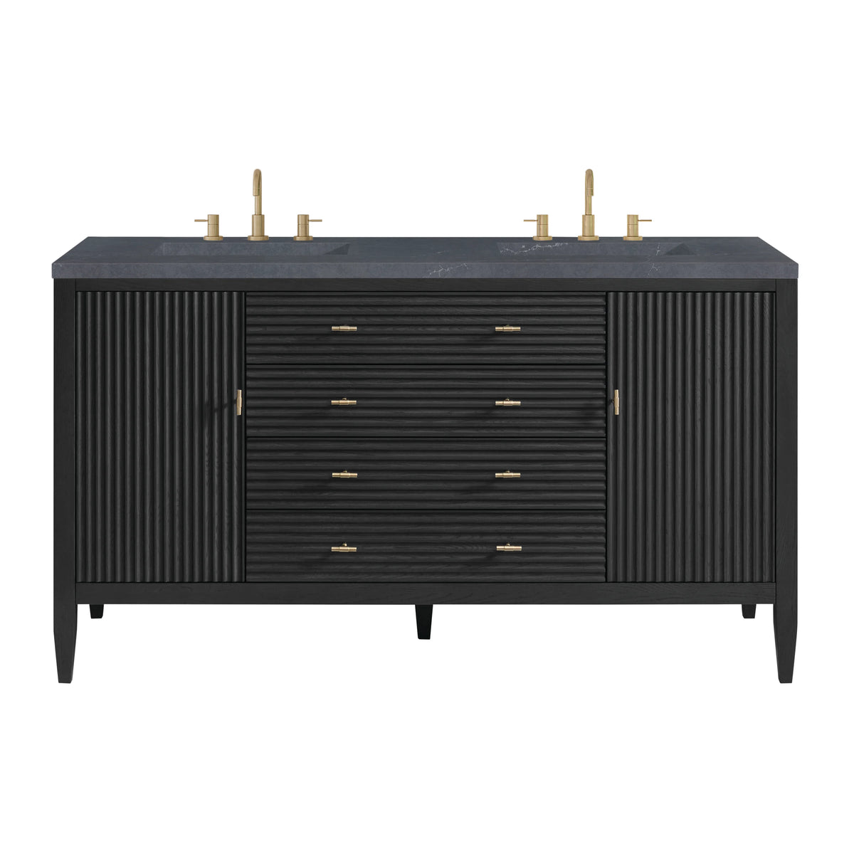 Myrrin 60" Double Vanity, Carbon Oak w/ 3 CM Charcoal Soapstone Silestone Top