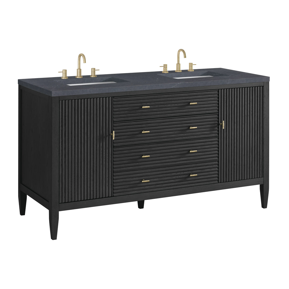 Myrrin 60" Double Vanity, Carbon Oak w/ 3 CM Charcoal Soapstone Silestone Top, view 10