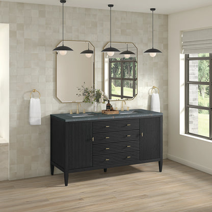 Myrrin 60" Double Vanity, Carbon Oak w/ 3 CM Parisien Bleu Silestone Top, view 4