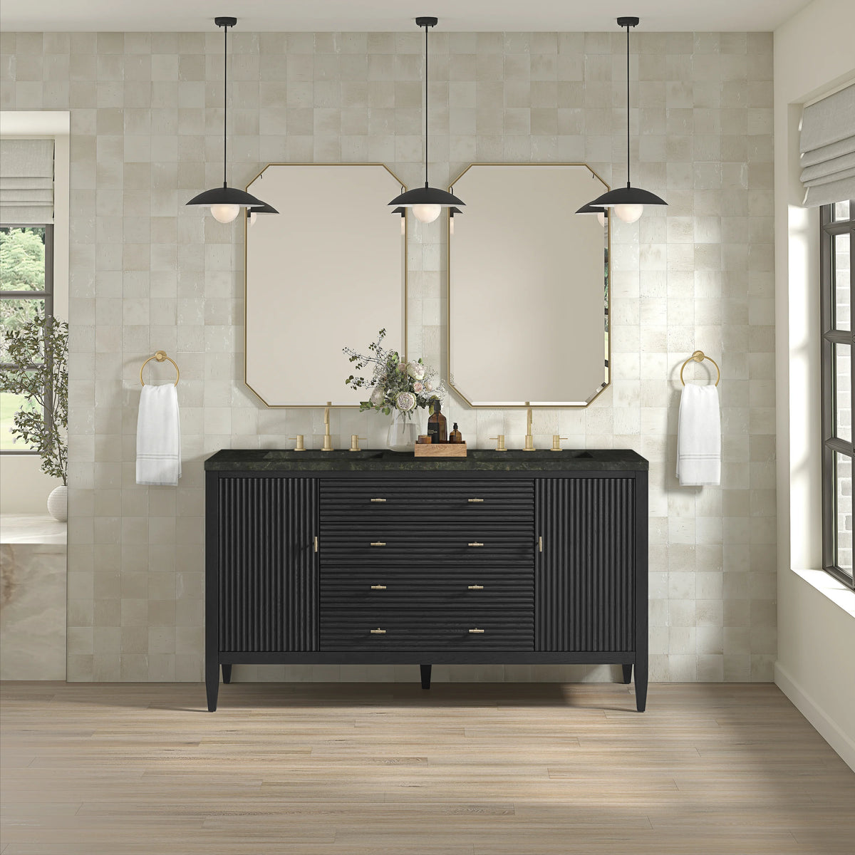 Myrrin 60" Double Vanity, Carbon Oak, w/ 3 CM Phantome Eclos Top, view 3