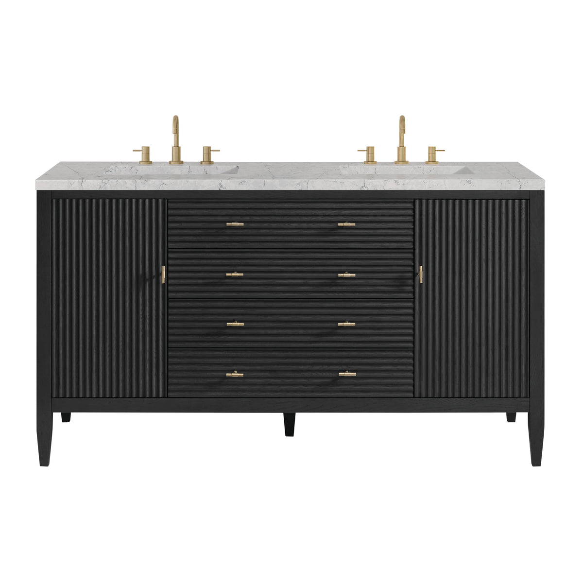 Myrrin 60" Double Vanity, Carbon Oak w/ 3 CM Eternal Jasmine Pearl Silestone Top w/FreePower Wireless Charger